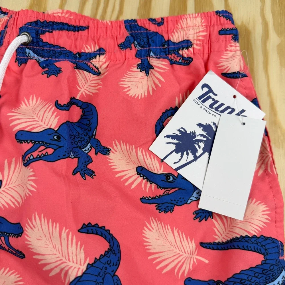 Trunks Surf & Swim Co Mens XL Pink Alligator Print Swim Trunks Quick Dry Mesh